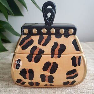 Vintage David’s Cookies Purse Cookie Jar Leopard Print Ceramic Canister